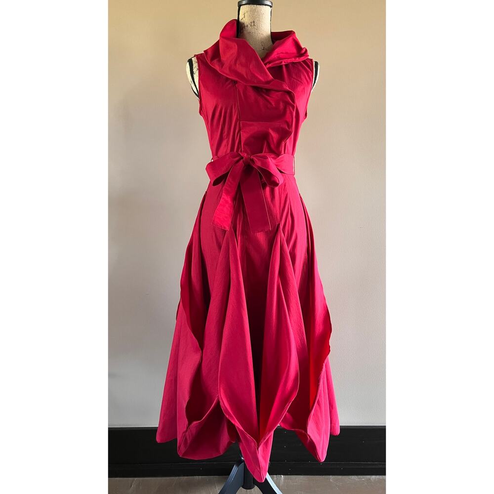 Samuel Dong Red Tulip Hem Bubble Midi Dress XS
